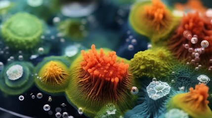 Fototapeta na wymiar Microbes and bacterias. Microscopic life. World of bacteria, microorganisms and pathogens