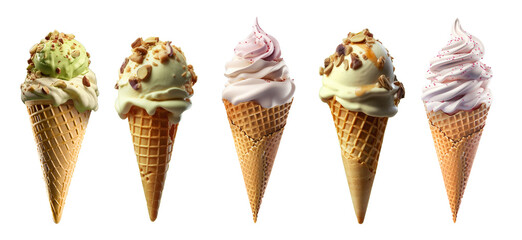 ice cream on empty background, isolated background. variety of ice cream with different shapes, texture and flavour, collection of delicious food theme