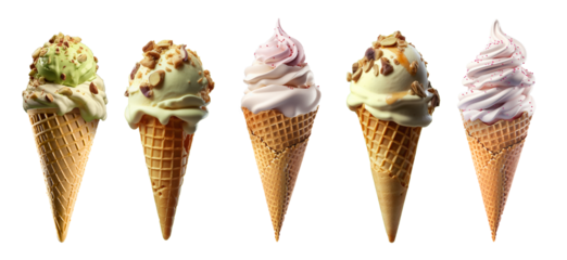 ice cream on empty background, isolated background. variety of ice cream with different shapes, texture and flavour, collection of delicious food theme