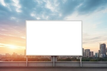Fototapeta premium white blank advertising billboard. street mockup panel. digital lightbox poster ad banner board. bus shelter advertising. green park background. vertical format sign. Generated AI