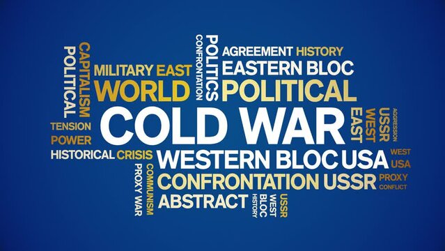 Cold War animated tag word cloud;text design animation kinetic typography seamless loop.