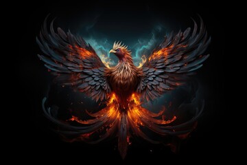 Phoenix is flying burning with fire. Birds. Mythical creatures. by Generative AI