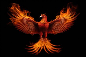 Fototapeta premium Phoenix is flying burning with fire. Birds. Mythical creatures. by Generative AI