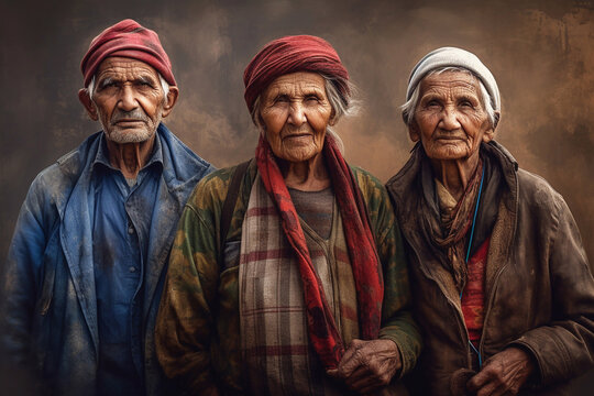 International Day Older Persons. Portrait Of Elderly People.