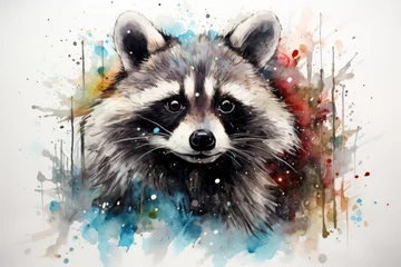 Foto op Canvas watercolor Raccoon Watercolor drawing of an animal - colored raccoon © PinkiePie