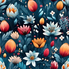 Fototapeta premium seamless pattern with flowers, generative AI 