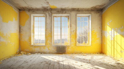 Generative AI illustration of empty room with yellow wall