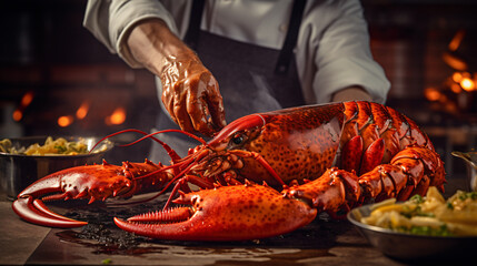 Cook stuffing lobster - obrazy, fototapety, plakaty