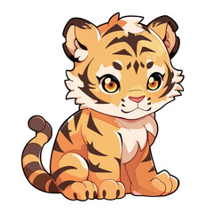 Cute tiger sitting on a white background. Vector illustration for your design