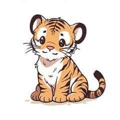Obraz na płótnie Canvas Cute tiger sitting on a white background. Vector illustration for your design