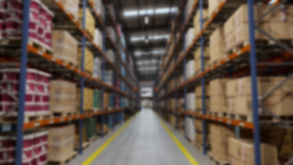 Blurred image of warehouse inventory, product stock and logistics background