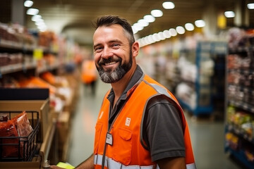 portrait of stocker man in department stores and supermarkets