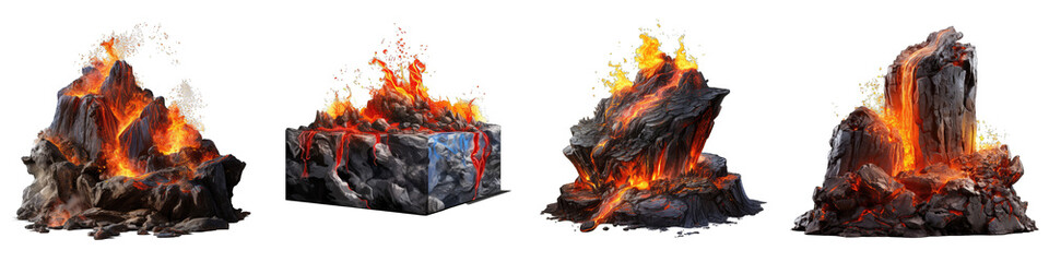 Podium lava rocks smelt on volcano  Hyperrealistic Highly Detailed Isolated On Transparent Background Png File