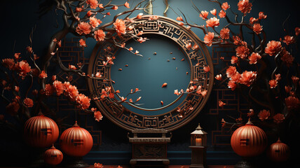 Hanging glowing chinese lamps for new year decoration. generative ai