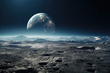Naklejka na ściany i meble Earth as Seen from the Surface of the Moon. by generative AI