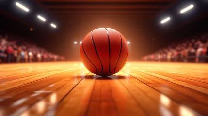  An orange basketball ball on a competitive basketball court. © BB_Stock