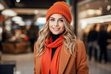 Obraz premium Woman with shopping bags in winter outfit