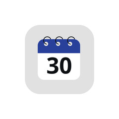Simple calendar icon with specific day marked. Vector illustration of calendar icon with day 30 marked.