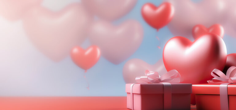 valentine day background with heart and gift boxes with copy space
