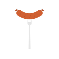 BBQ sausage vector illustration Logo Icon sausage on barbecue fork. Grilled sausage on fork icon. Hot sausage on fork isolated sign on white background. Vector illustration
