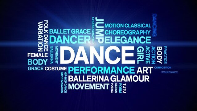 Dance animated tag word cloud;text design animation kinetic typography seamless loop.