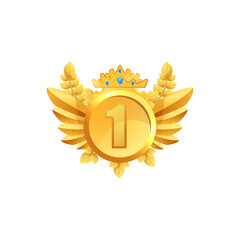 Golden medal first place, vector icon for game design, isolated on white