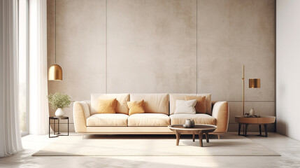 Modern industrial luxury style living room interior with leather couch. Generative Ai