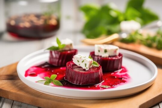 Serving Beet And Goat Cheese Salad With A Spatula