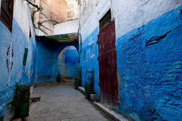 Fes, vicoli e attività di commercio nel Souk dell'antica Medina. Fez, Marocco