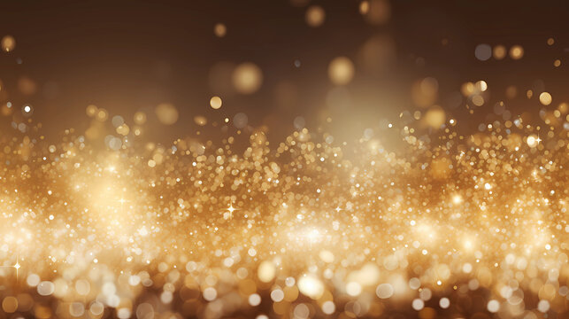 golden christmas particles and sprinkles for a holiday celebration like christmas or new year. shiny golden lights. wallpaper background for ads or gifts wrap and web design.