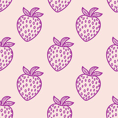 Seamless strawberry pattern. Summer background with pink berries