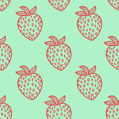 Seamless strawberry pattern. Summer background with pink berries