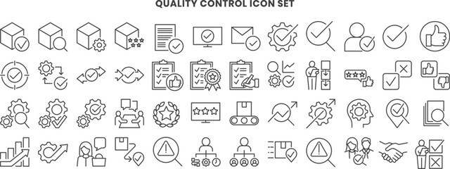 Quality Control Icon Set include inspect, survey, and certificate.