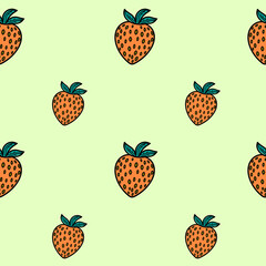Seamless strawberry pattern. Summer background with pink berries