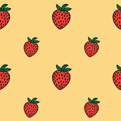 Seamless strawberry pattern. Summer background with pink berries