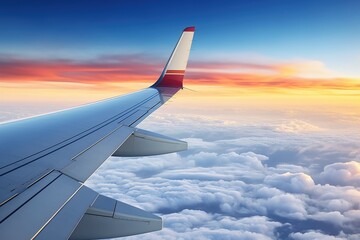 Fototapeta premium airplane wing with the view of the sky above the clouds