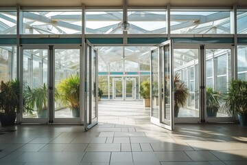 automatic doors at the entrance of a public facility