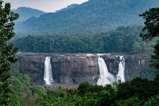 Athirapilly Falls is situated in Athirapilly Panchayat in Chalakudy Taluk of Thrissur District in Kerala