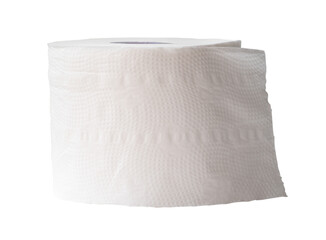 Single roll of white tissue paper or napkin prepared for use in toilet or restroom isolated on...