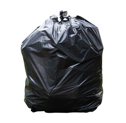 Single black garbage plastic bag with trash inside isolated on white background with clipping path. environment conservation concept