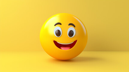 Fototapeta premium Realistic yellow glossy 3d emotion happy face. Emoticon collection.Generative AI