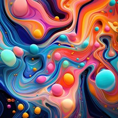 A psychedelic composition of abstract patterns and floating colorful spheres, evoking creativity