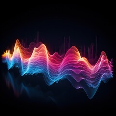 Soft and colorful undulating audio waveform on a dark background, creating a calming visual effect - obrazy, fototapety, plakaty