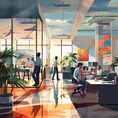 Depiction of a Corporate Workspace with Occupants