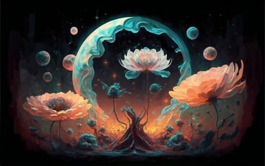 flowers in the night A vibrant and ethereal display of planets and moons against a black background - a stunning art background wallpaper
Underwater world. Fish and corals in marine aquarium

