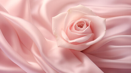 Rose flower on a draped soft pink silk fabric.