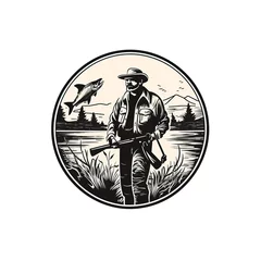 Stoff pro Meter fishing and hunting icon, logo design illustration silhouette © Botisz