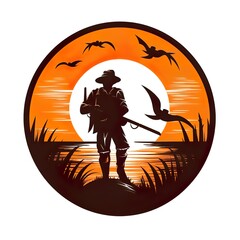fishing and hunting icon, logo design illustration silhouette