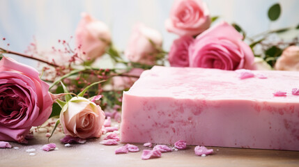 Handmade rose soap. Soap with rose extract.Generative AI