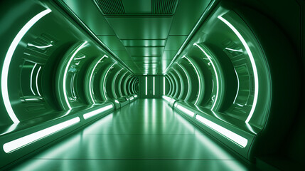 Empty green futuristic tunnel. Technology Design.